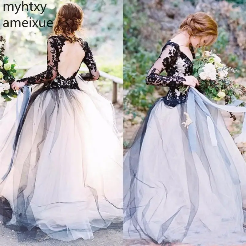 

Backless Sexy Evening Dresses 2021 V Neck Long Sleeves Lace Applique Tulle Floor Length Formal Evening Party Gowns Custom Party