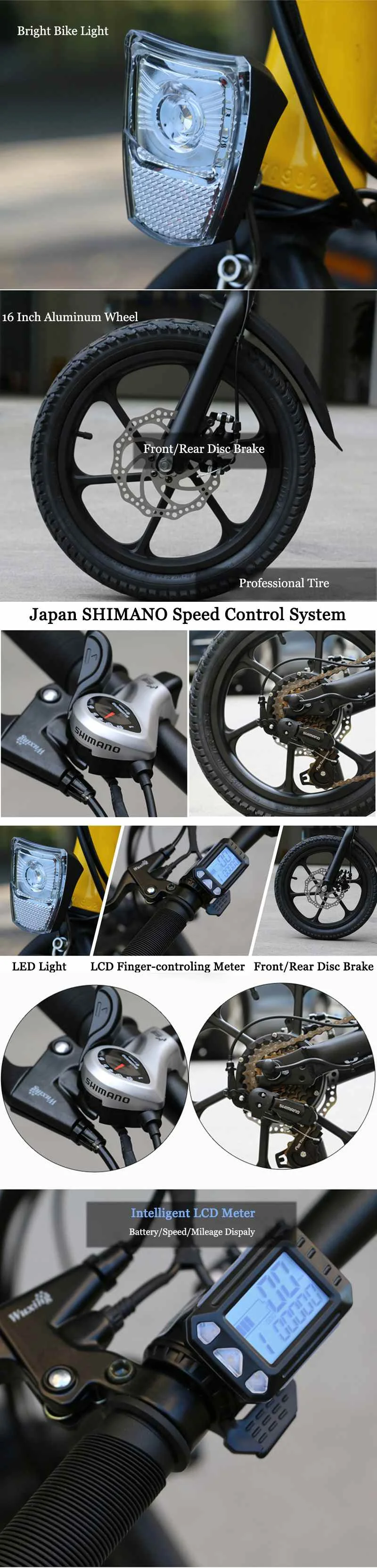 CMSBIKE F16 36V 7.8AH 250W черный 16 дюймов складной электровелосипед 20 км/ч 65 км. Интеллектуальная система отслеживания скорости
