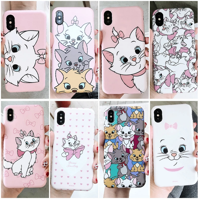 Милый розовый мягкий силиконовый чехол для телефона Marie Cat для iphone 6, 6s, 6 s, 7, 8 plus, чехол с героями мультфильмов для iphone X, XR, XS, MAX, чехол