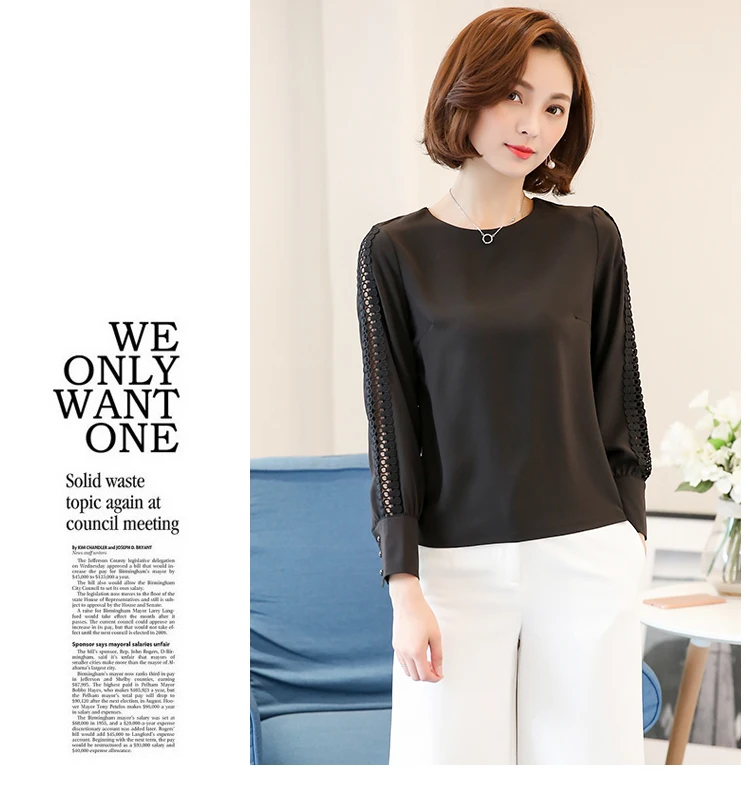 Spring Women Chiffon Blouse Long Sleeve Lace Shirt Hollow Out Blouses Tops Summer Sexy Slim Solid Blusa de Renda Feminina