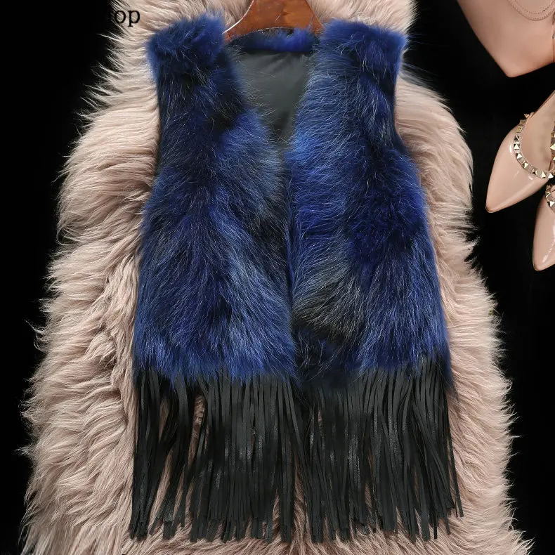 Новинка 2020 стильный жилет из лисьего меха короткое пальто енота облегающий с