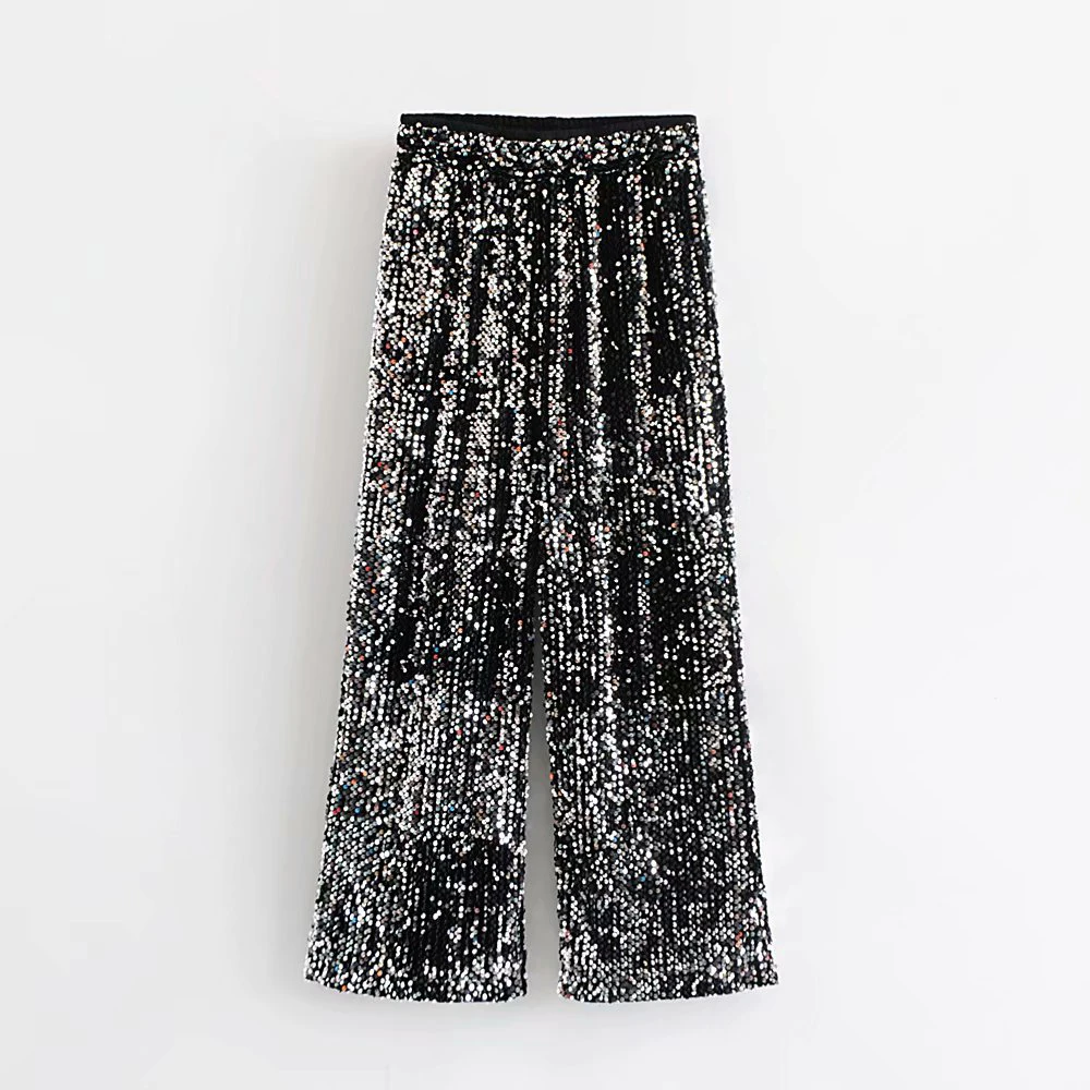 Для женщин блестящие модные длинные вечерние Брюки 2019 Новое поступление