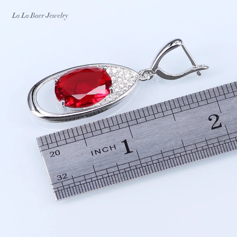 L& B 4 шт. серебро 925 ювелирные наборы красный искусственный гранат Белый Циркон Кристалл браслет/кулон/ожерелье/кольцо/серьги