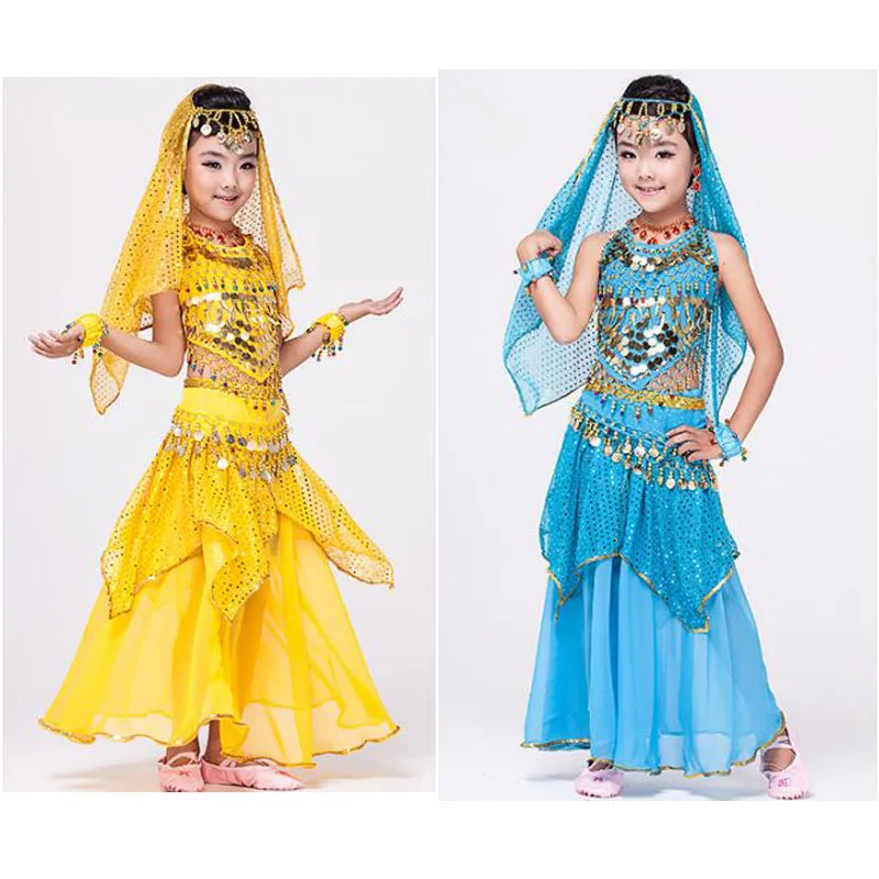 4 предмета (топ + штаны пояс Ручная цепочка) детские костюмы для танца живота