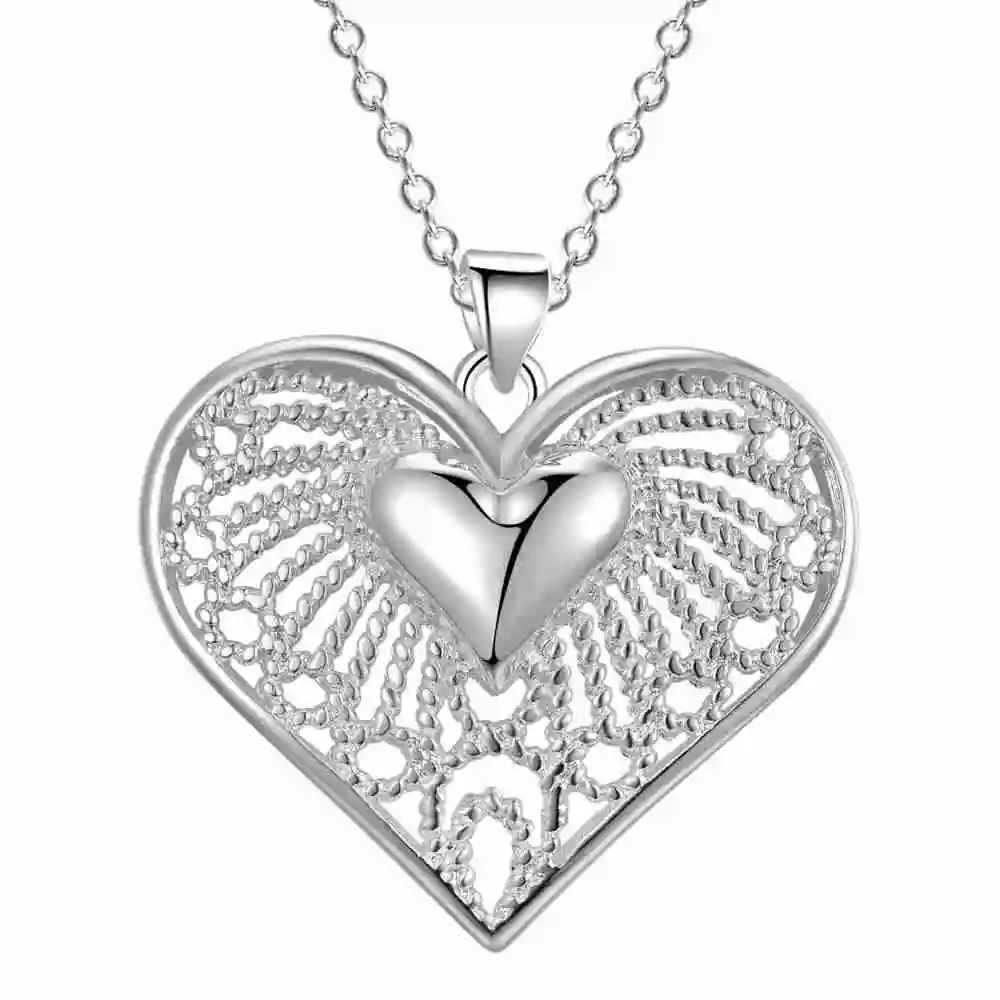 

Promotions Beautiful fashion Elegant silver color charm Heart For women girl wedding charms pretty Lady Necklace jewelry N720