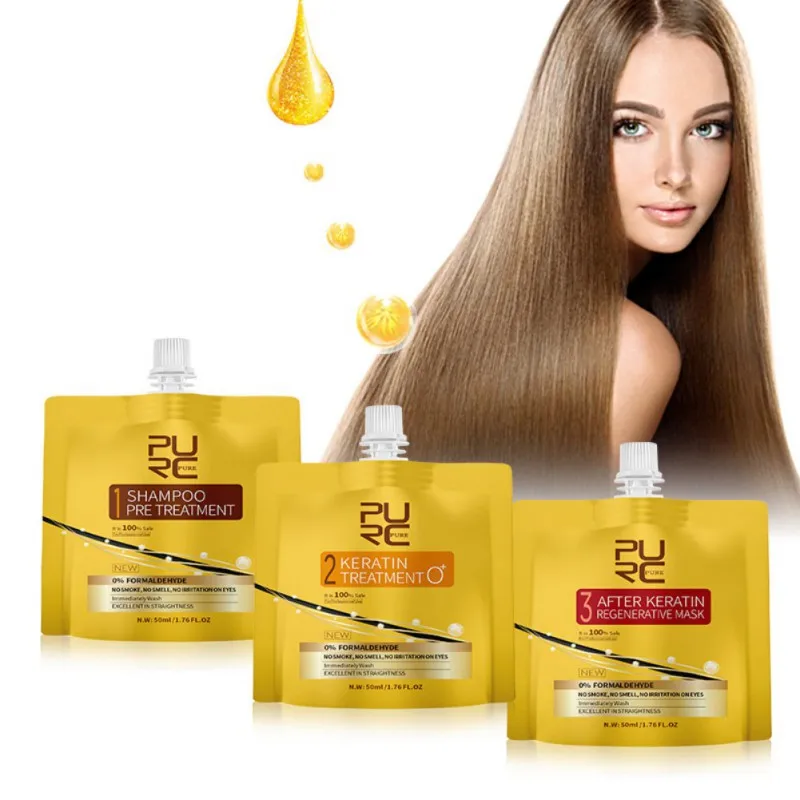 

3pcs/kit Keratin Hair Treatment Set Make Hair Straighten Smooth And Shiny No Irritation Repair Damaged Hair Care Treatment