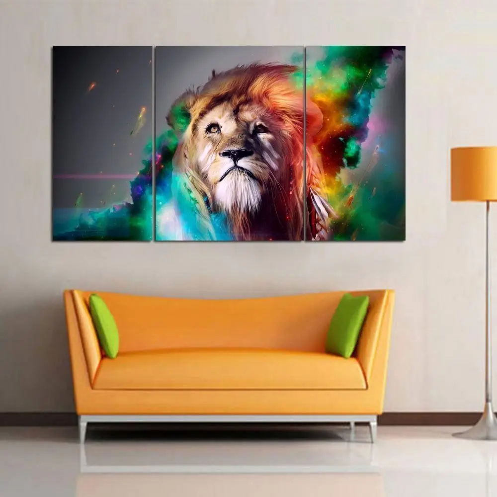 

Oil Painting HD Print On Canvas Wall art,Color Lion 3pc (No Stretch)