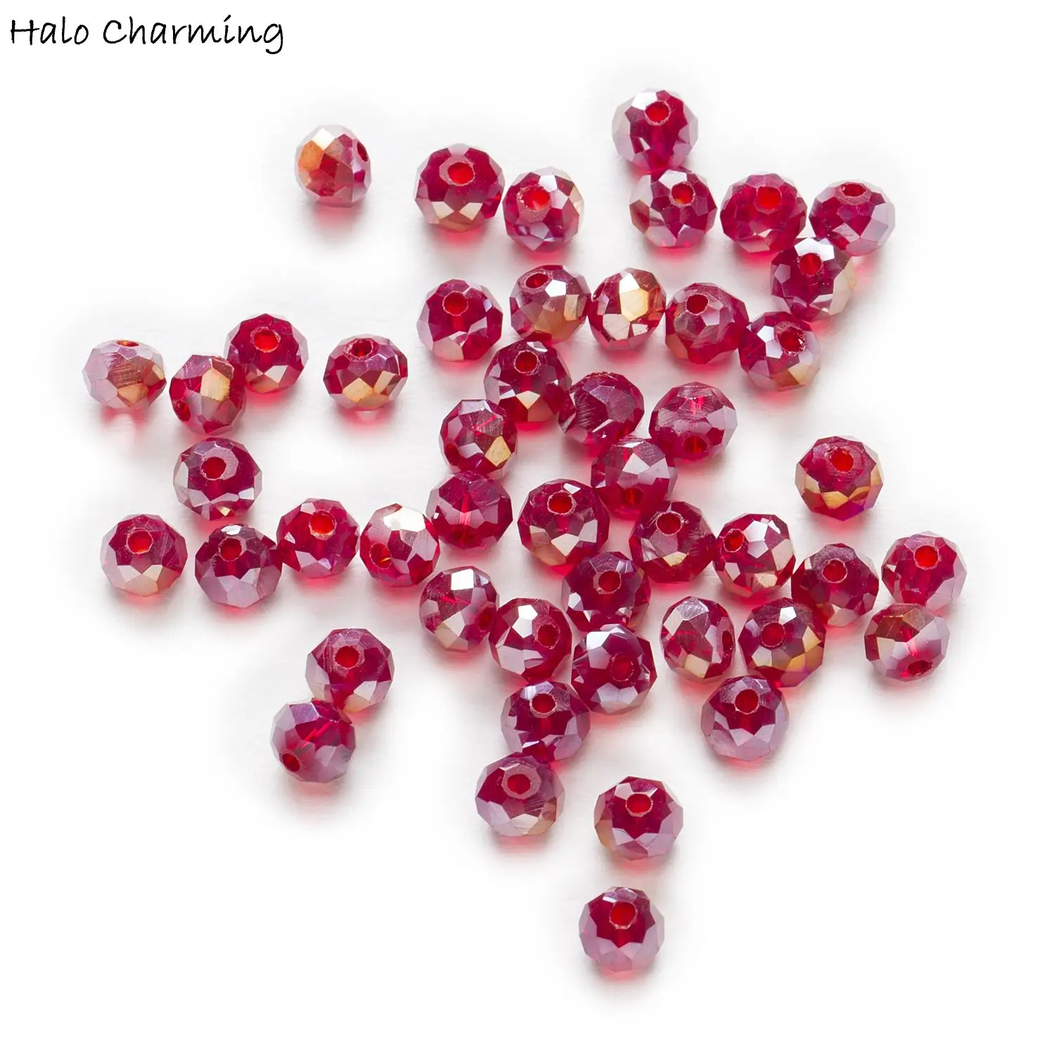 

50 Piece Dark Red AB Color Crystal Glass Rondelle Quartz Faceted Beads For Handmade Making Bracelet Necklaces DIY 4-8mm