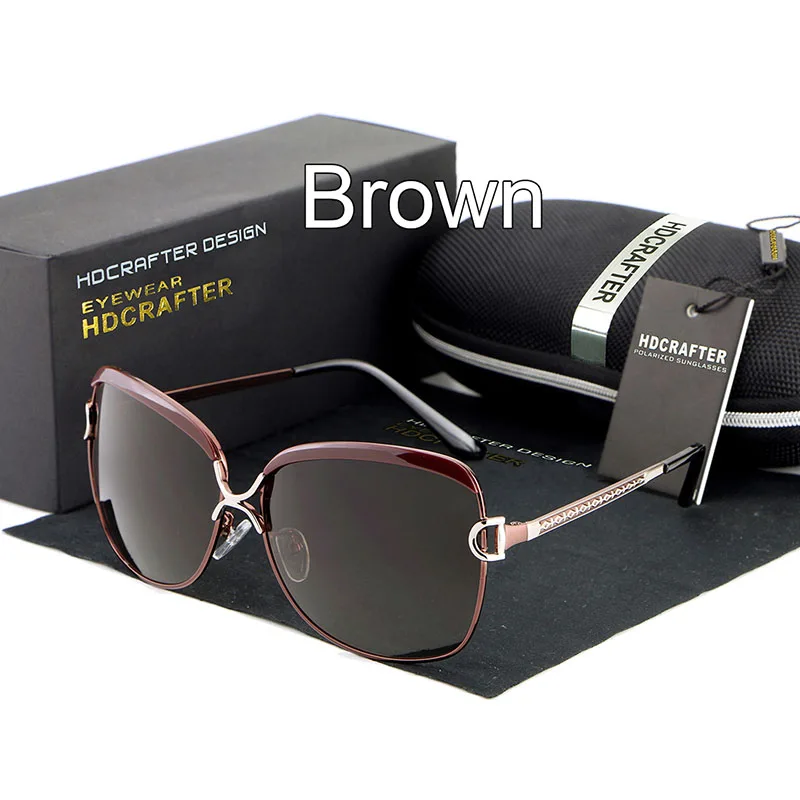 Brown HDCRAFTER, поляризационные солнцезащитные очки для женщин, фирменный дизайн, женские ретро негабаритные солнцезащитные очки для женщин oculos de sol feminino - Цвет линз: Brown