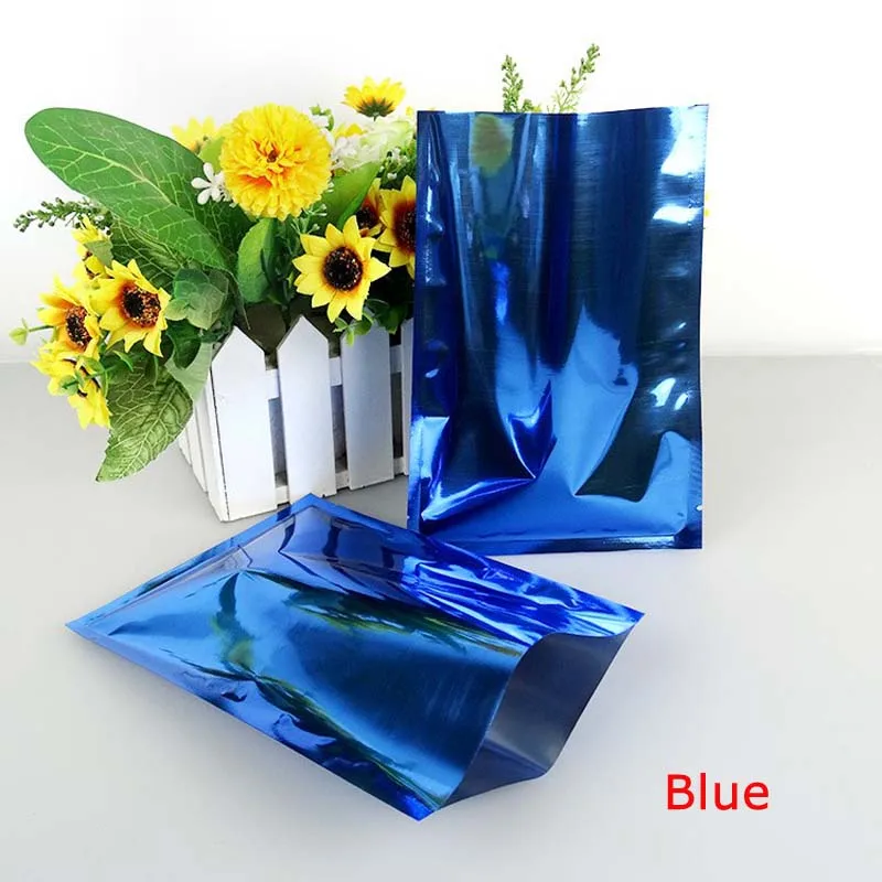 Blue 100/500 шт с открытым верхом Цвет Алюминий Фольга пластиковые пакеты для упаковки вакуумные мешки Еда хранения термосварочные Mylar сумка - Цвет: Blue