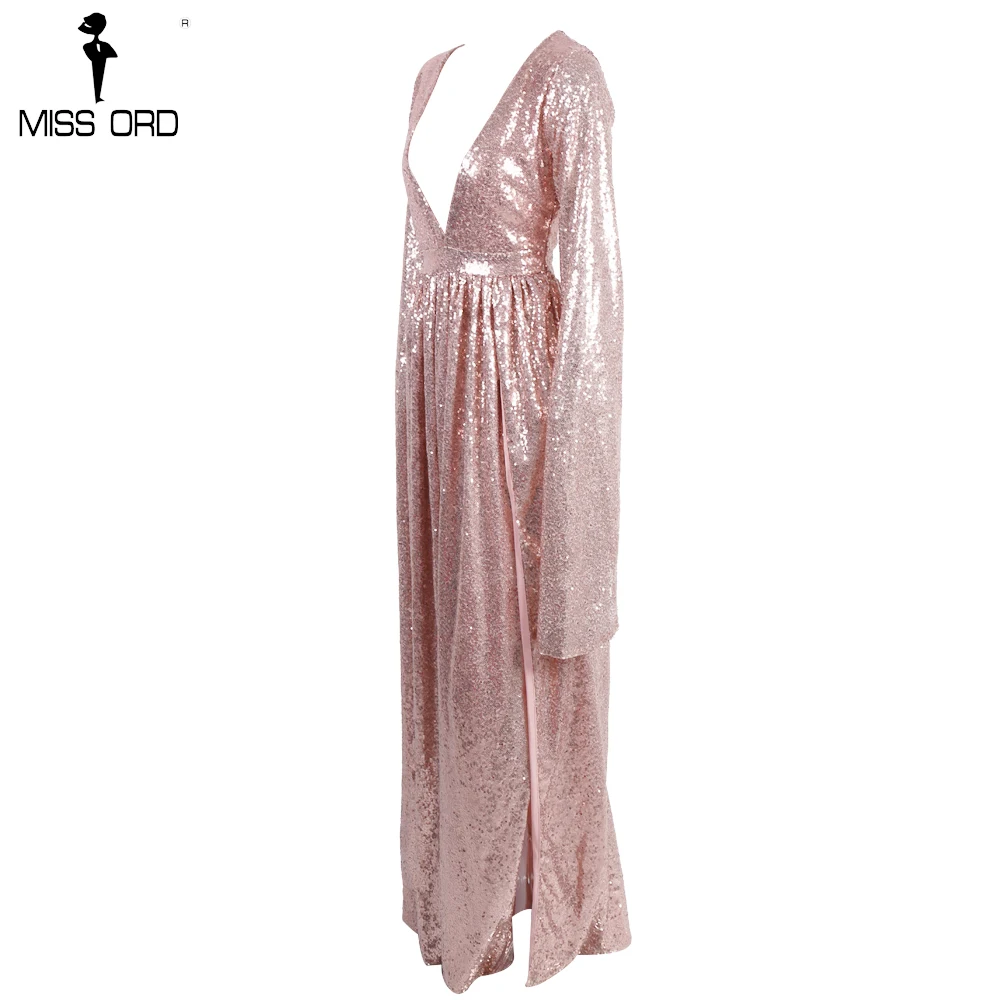 Женское вечернее платье Missord длинное с длинным рукавом глубоким вырезом и