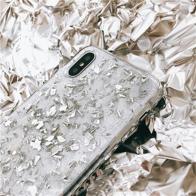 Чехол для iPhone X Xr Xs Max из золотой фольги с блестками Прозрачный мягкий силиконовый