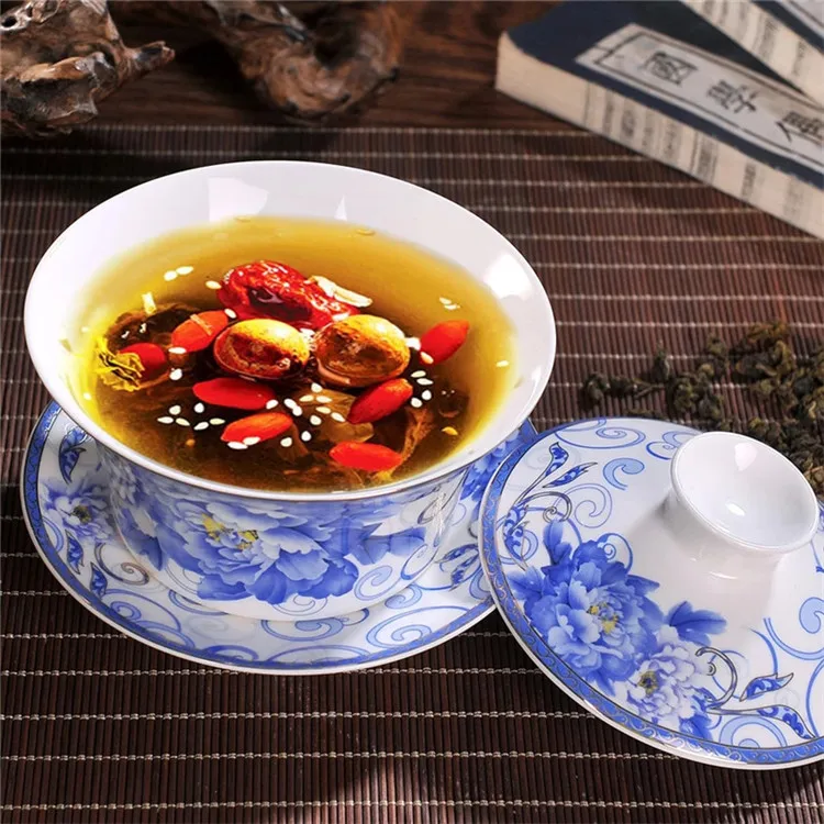 350 мл Экстра большой Sancai GaiWan Китайский Старый Пекин чайная чаша Цзиндэчжэнь синий и белый фарфор чайная чашка и блюдце набор
