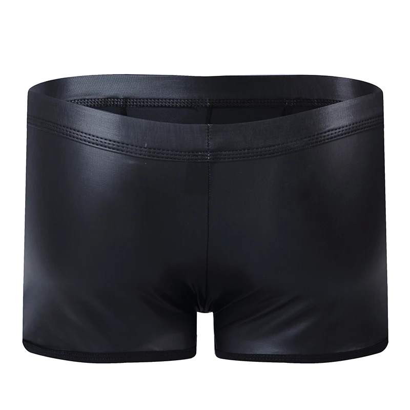Мужские трусы боксеры из искусственной кожи AIIOU черные короткие с мешочком