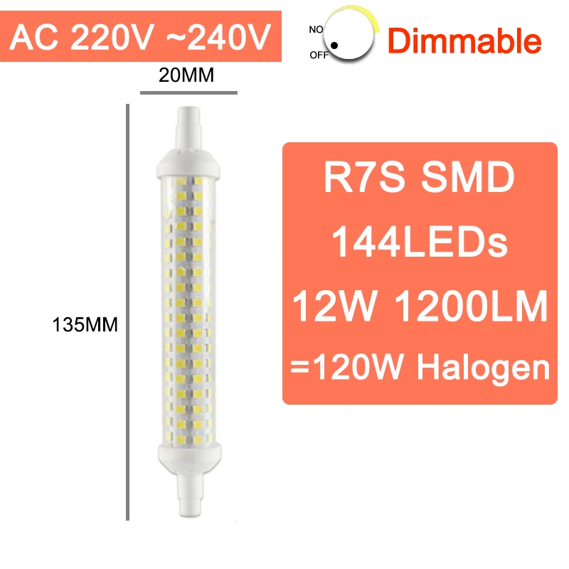 SMD 135mm 220V Dim R7S затемнения светодиодные лампы COB светодиодный Стекло трубки с регулируемой яркостью Светодиодная лампа 78 мм 6 Вт 118 мм 15 Вт заменить галогенные лампы 50 Вт 100 Вт Светодиодный прожектор светильник диод Точечный светильник AC110V 220V - Испускаемый цвет: SMD 135mm 220V Dim
