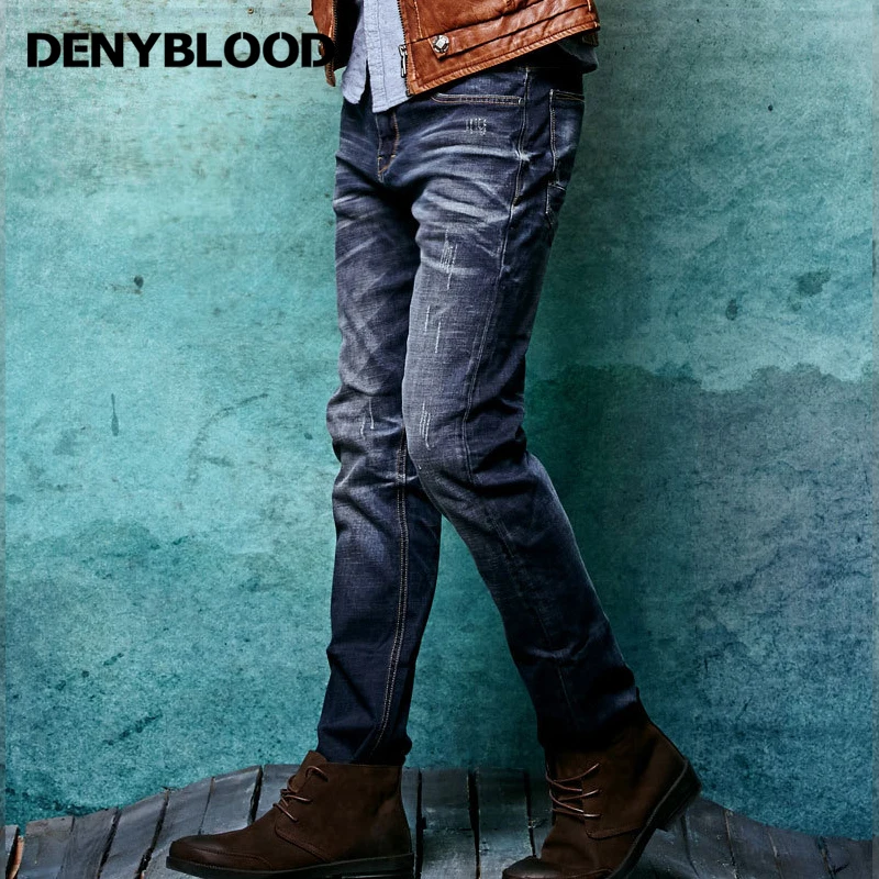 Denyblood джинсы 2017 Весна мужские стрейч Тонкие Прямые рваные европейский стиль
