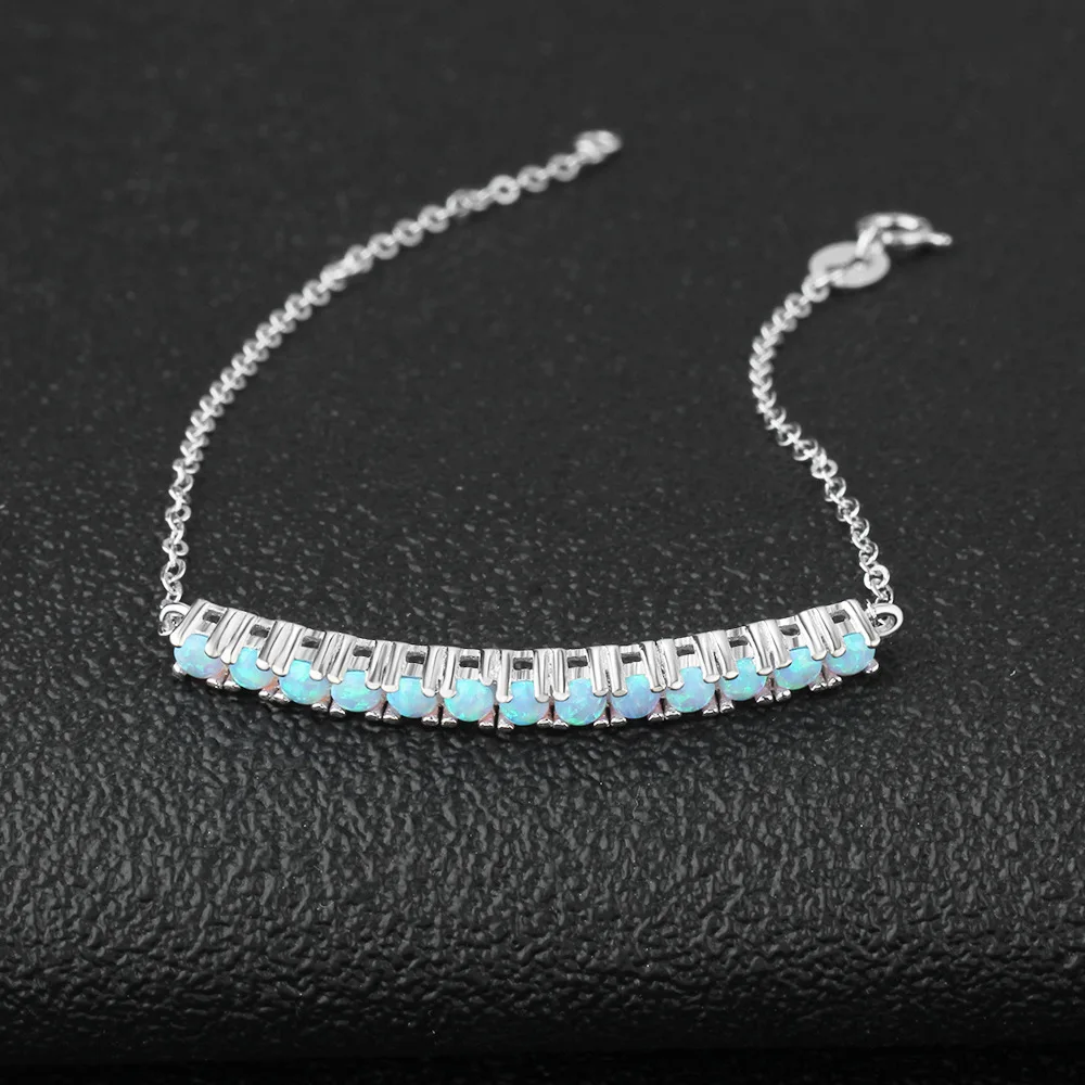 Women Luxury Elegant Latest 925 Sterling Silver Long Bar Blue Fire Opal Charm Wrist Bracelet For Girl | Украшения и аксессуары