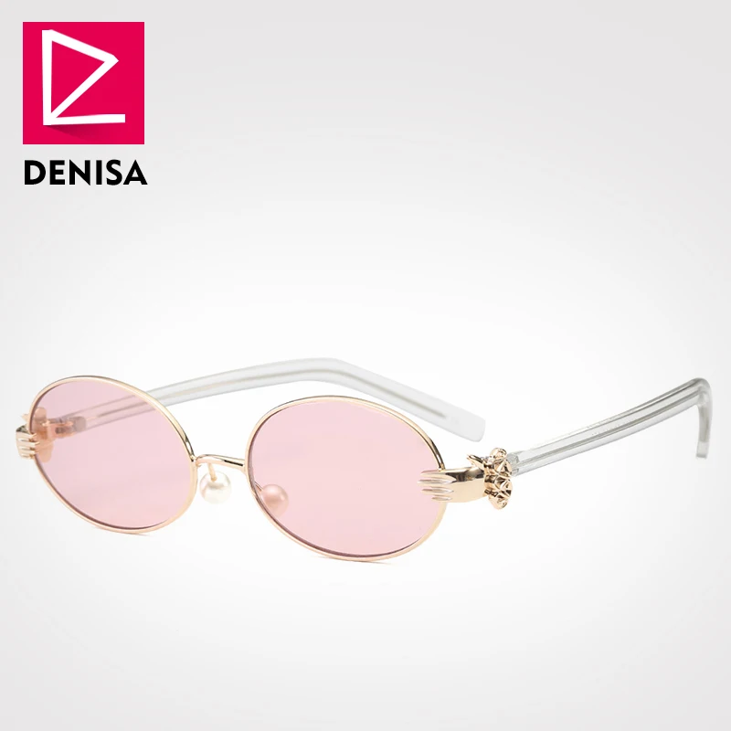 DENISA симпатичня винтажная Овальные Солнцезащитные очки для женщин пикантная