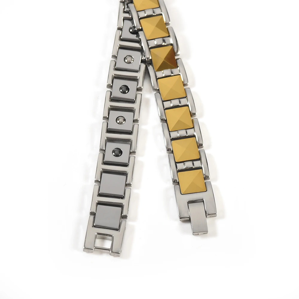 Браслет мужской с германиевым гематитовым биомагнитом и тунгстеном Wollet Fashion Jewelry Health Care Germanium Hematite Bio Magnet Gold Color Magnetic Tungsten Bracelet Men on.