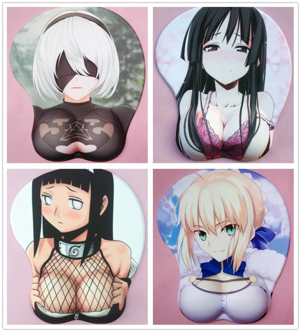 2019 new version Japanese anime silicone clear 3d mouse pad 2way Lycra fabric wristbands Cartoon Creative sexy Chest mouse pad