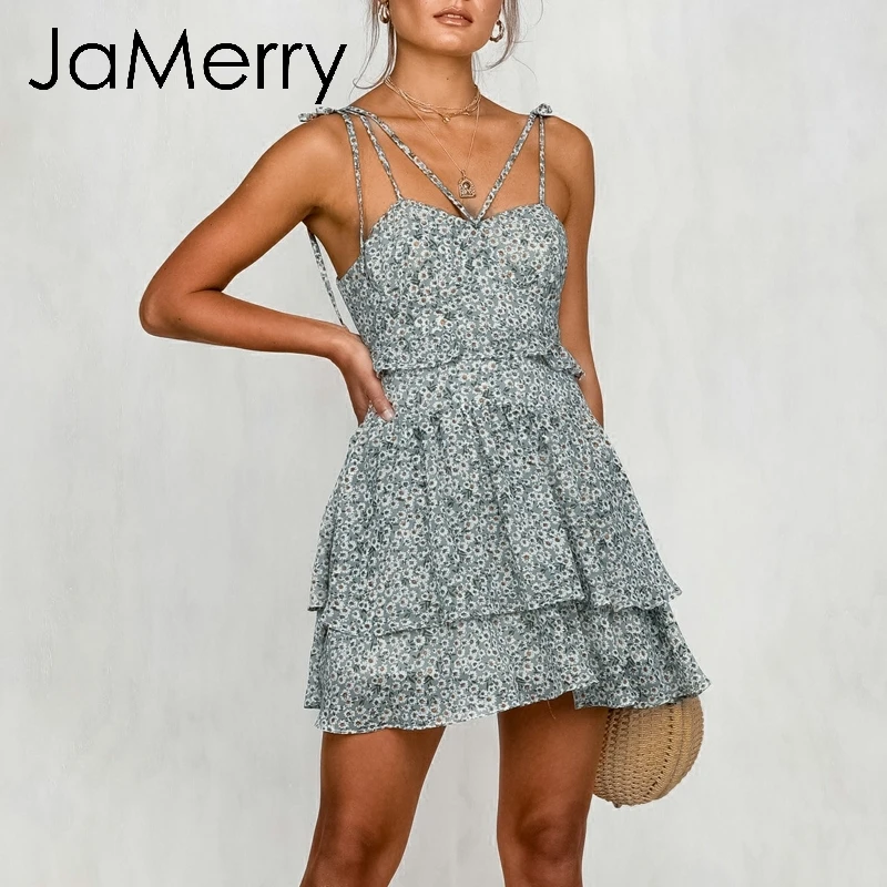 Женское короткое платье с цветочным принтом JaMerry Пляжное праздничное мини