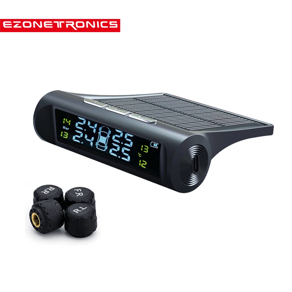 

Smart Car TPMS Tyre Pressure Monitoring System Solar Power charging Digital LCD Display Auto Security Alarm Systems Wireless