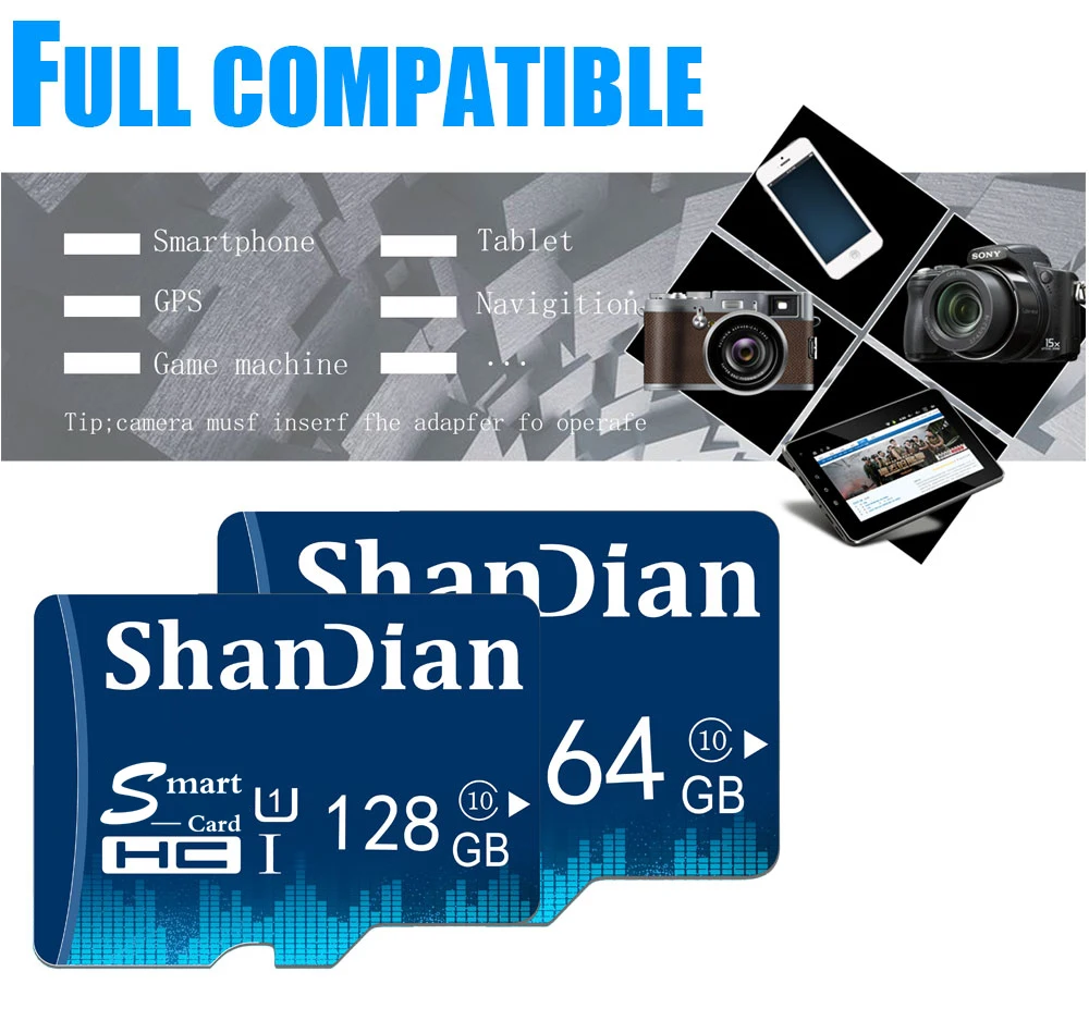 SHANDIAN Smartsd 64 Гб класс 10 высокоскоростная карта памяти 32 Гб 16 Гб для телефонов камеры Смарт SD 8 Гб Смарт SD карта реальная емкость