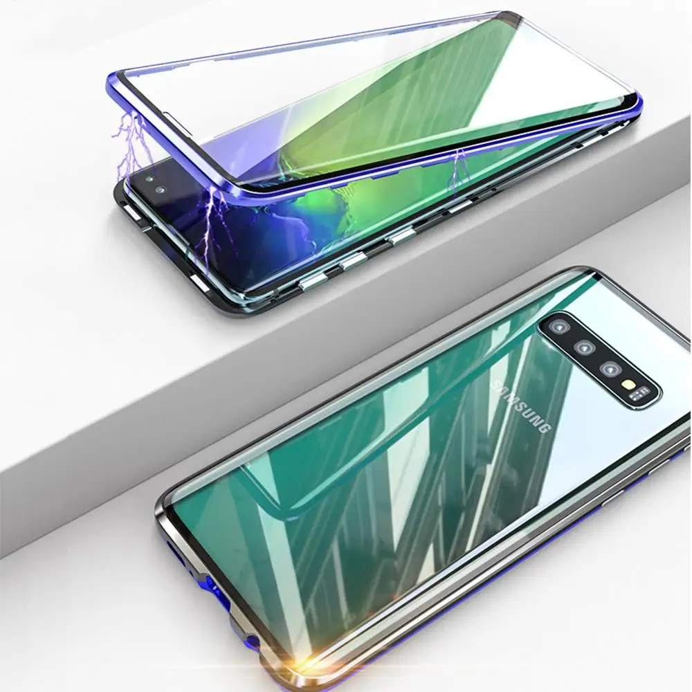 Закаленное стекло чехол для samsung Galaxy S10 Plus Защитная крышка экрана 360 Магнитная