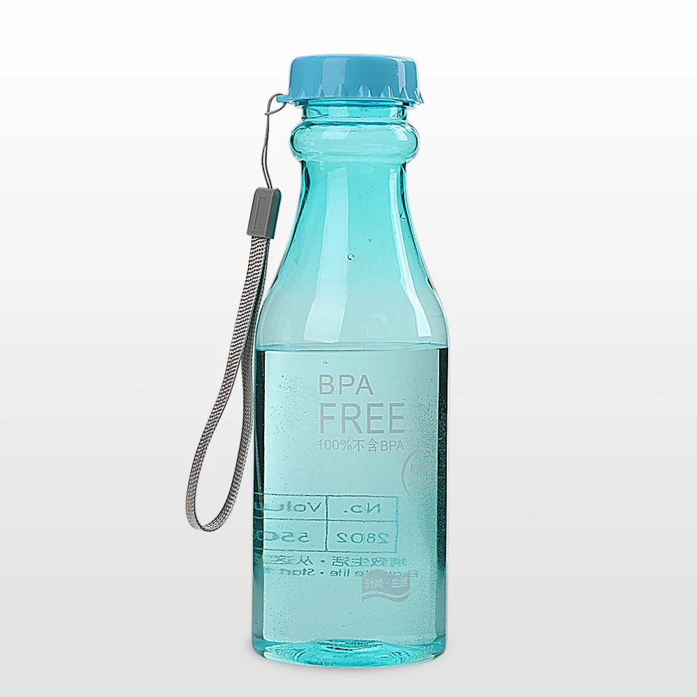 Transparent Blue HOOMIN герметичная BPA бесплатно для путешествий, кемпинга, йоги, бега, спорта, матовая бутылка для воды, 550 мл, яркие цвета, бутылка для сока, питьевой воды - Цвет: Transparent Blue