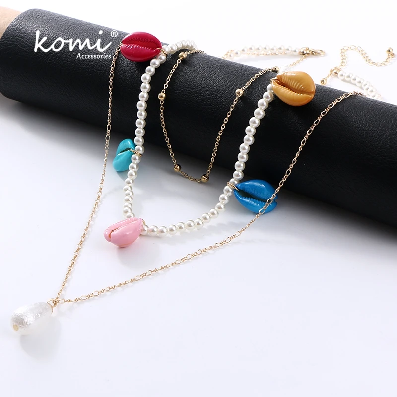 KOMi 20Styles Bohemian Natural Stone Pearls Collar Pendant Necklace for Women Ethnic Chokers Shell Chain Statement Necklace Gift