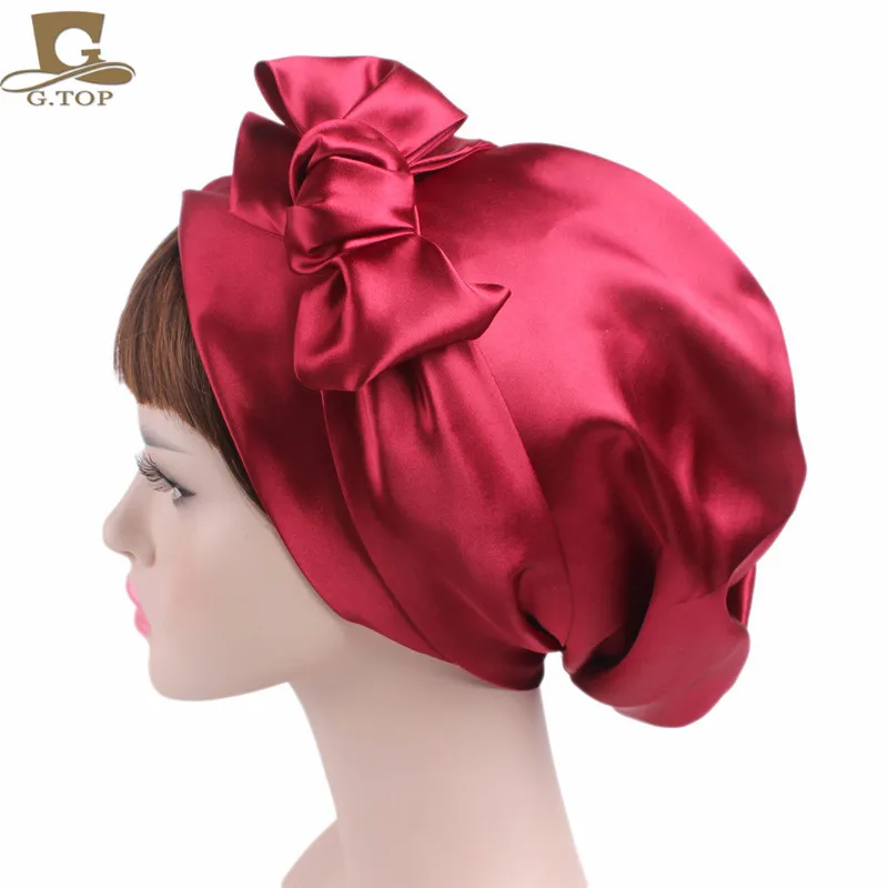 Новый атласный головной платок с бантом удобная женская шелковая головная