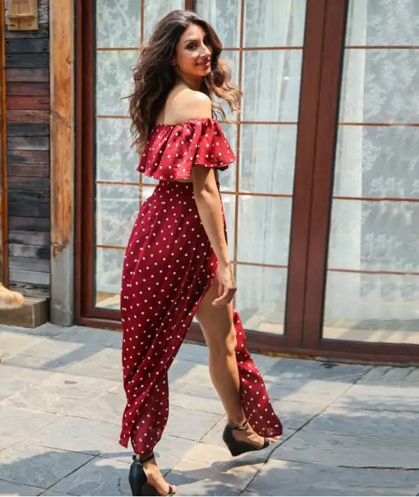 Модный женский комплект из 2 предметов в горошек укороченный топ с вырезом