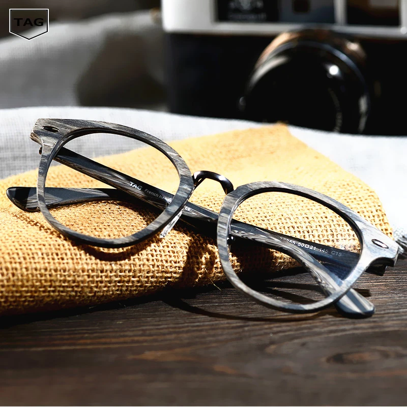 

2023 TAG Brand Import plate wood grain High quality designer Retro round eye glasses frames for women myopia glasses frame men