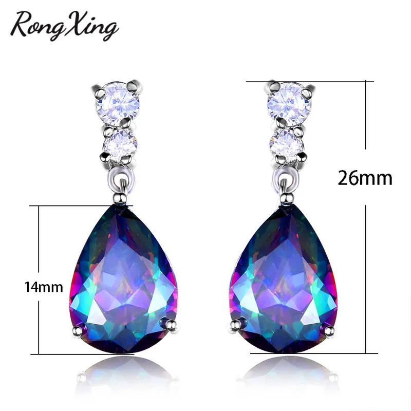 Женские серьги капли RongXing серебристые многоцветные циркониевые подвески с