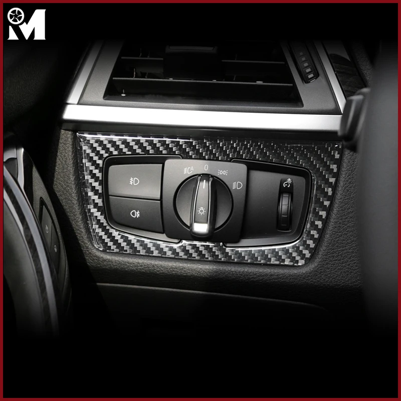 Карбоновая вставка для декоративной рамки переключателя фар автомобиля, интерьерная накладка на приборную панель для BMW F30 F34.