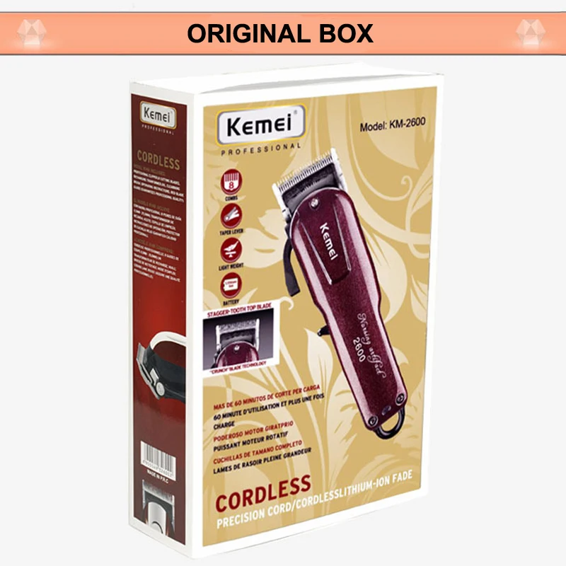 Профессиональная машинка для стрижки волос KeMei из углеродистой стали, перезаряжаемая машинка для стрижки волос, высококачественный триммер для бороды, KM-2600