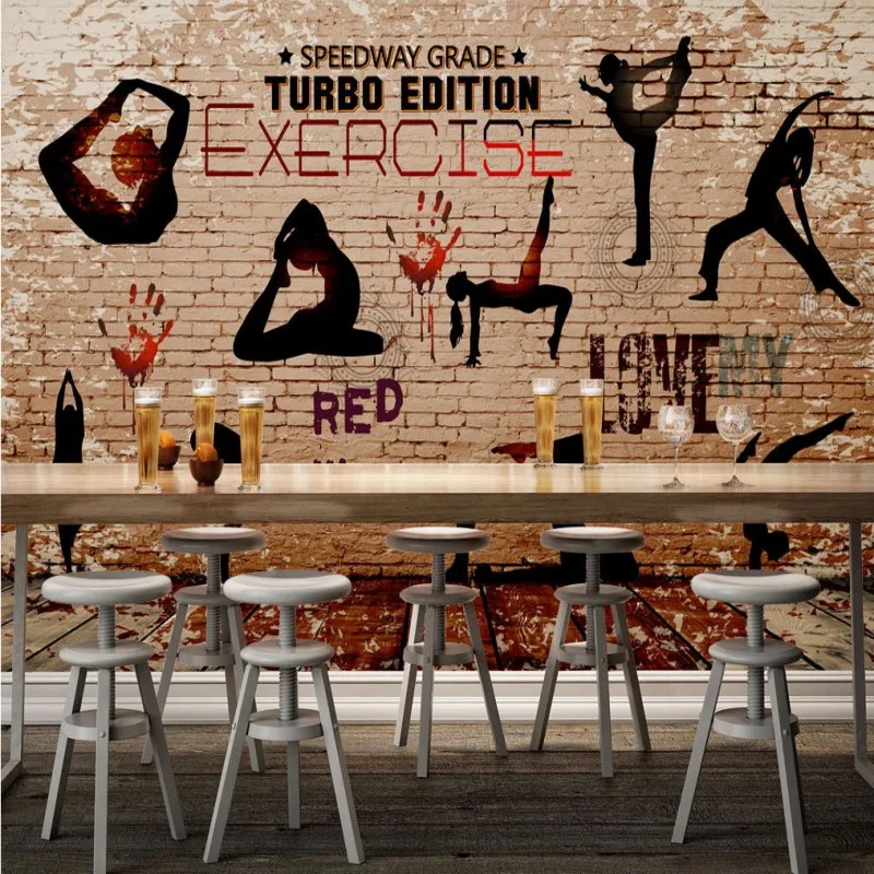 Пользовательские фото обои 3D для спортзала Йоги Спортивные силуэты фоновые