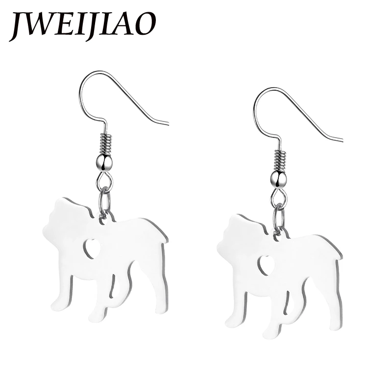 

JWEIJIAO England Britain Bulldog Dangle Earrings Color Stainless Steel Dog Drop Earrings For Women Girls JEWELRY SKU07
