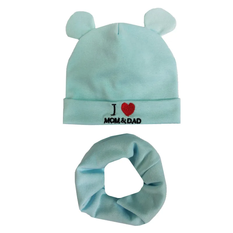 sky blue set Новые осенне-зимние детские комплекты с шапкой для мальчиков и девочек, шарф с шеей, весенние теплые детские вязаные шапки, комплекты из хлопка, Детский комплект с шапкой и шарфом - Цвет: sky blue set