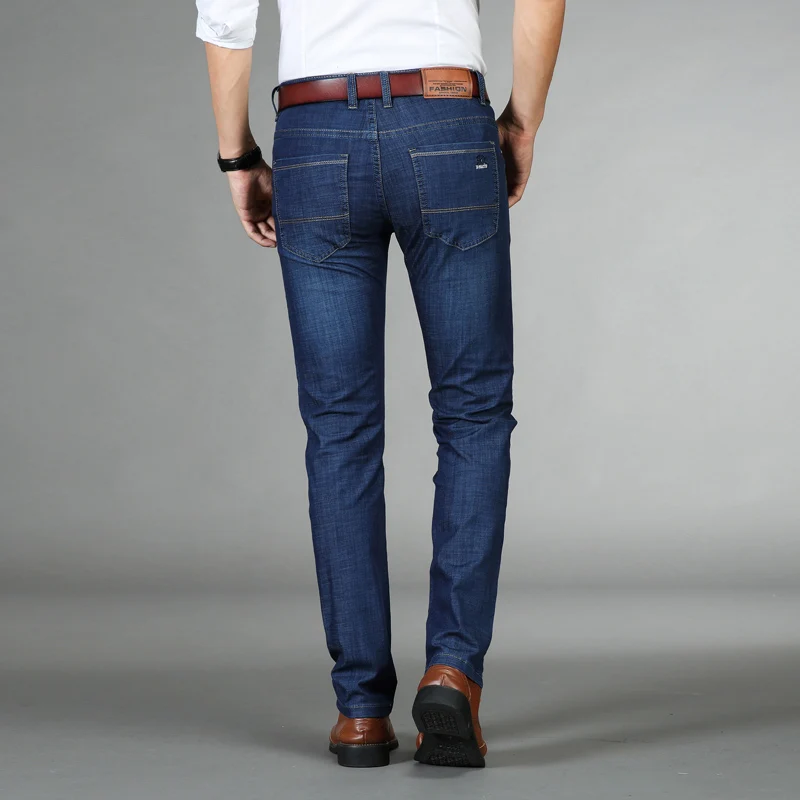 

KSTUN Business Jeans Men Direct Straight Summer Men's Trouses Denim Pants Blue Lightweight Elastic Yong Man Jeans Famous Brand