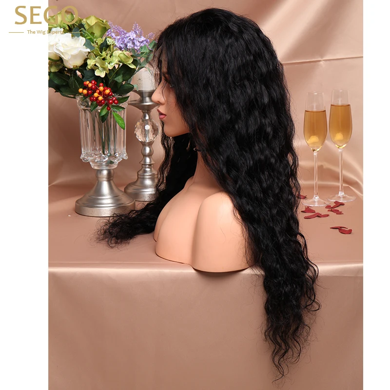 SEGO 13*4 волнистые человеческие волосы на кружеве парики 130% плотность #1BFor черные