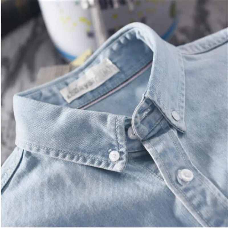 100% Хлопковая мужская Тонкая джинсовая рубашка с длинными рукавами мягкая тонкая