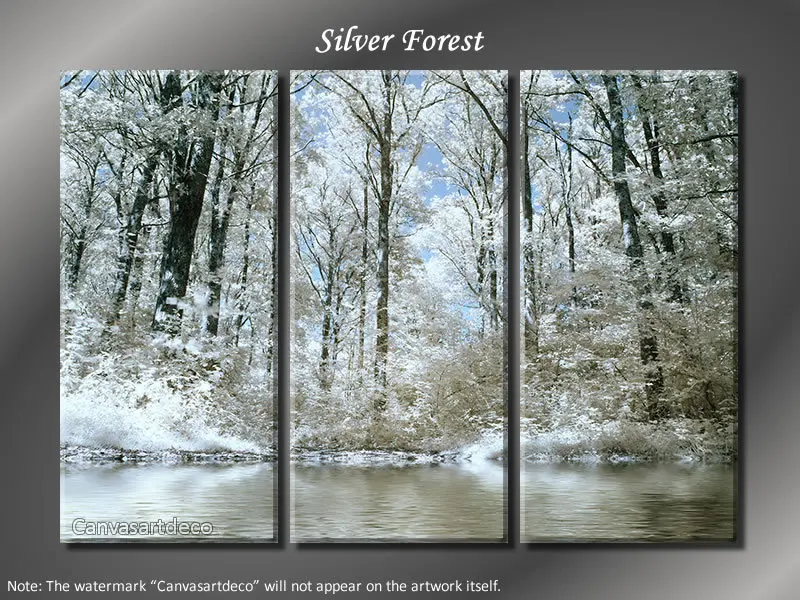 

Framed Huge 3 Panel Winter Landscape "Silver Forest"