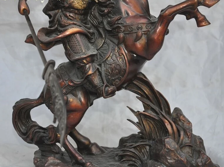 SCY 14 &quotКитай Бронза Guangong Guan Yu Рыцарь Воин дракон меч статуя Верховая езда | Дом и