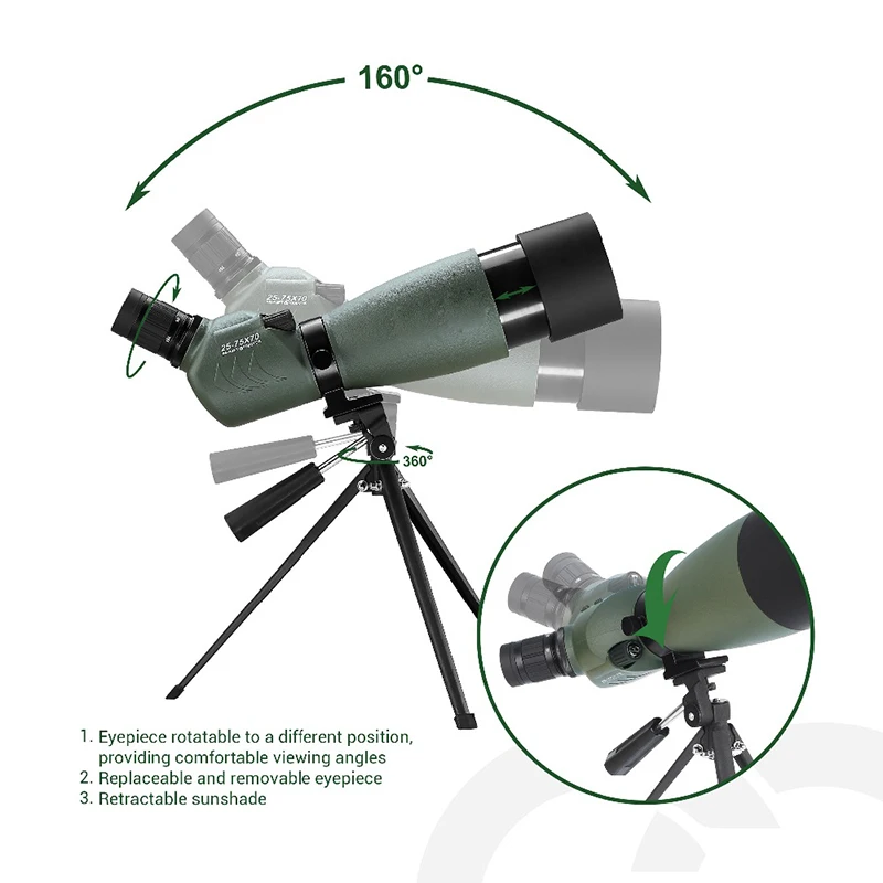 20 75x70 в угол 45 градусов HD водонепроницаемый телескоп зум с BaK4 призма монокулярный