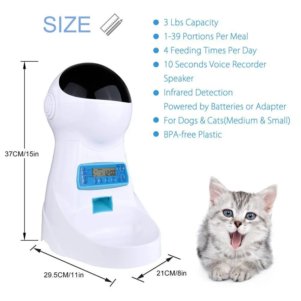 Pet 3L автоматическая кормушка для средних маленьких собак кошка дозаторы 4 раза с