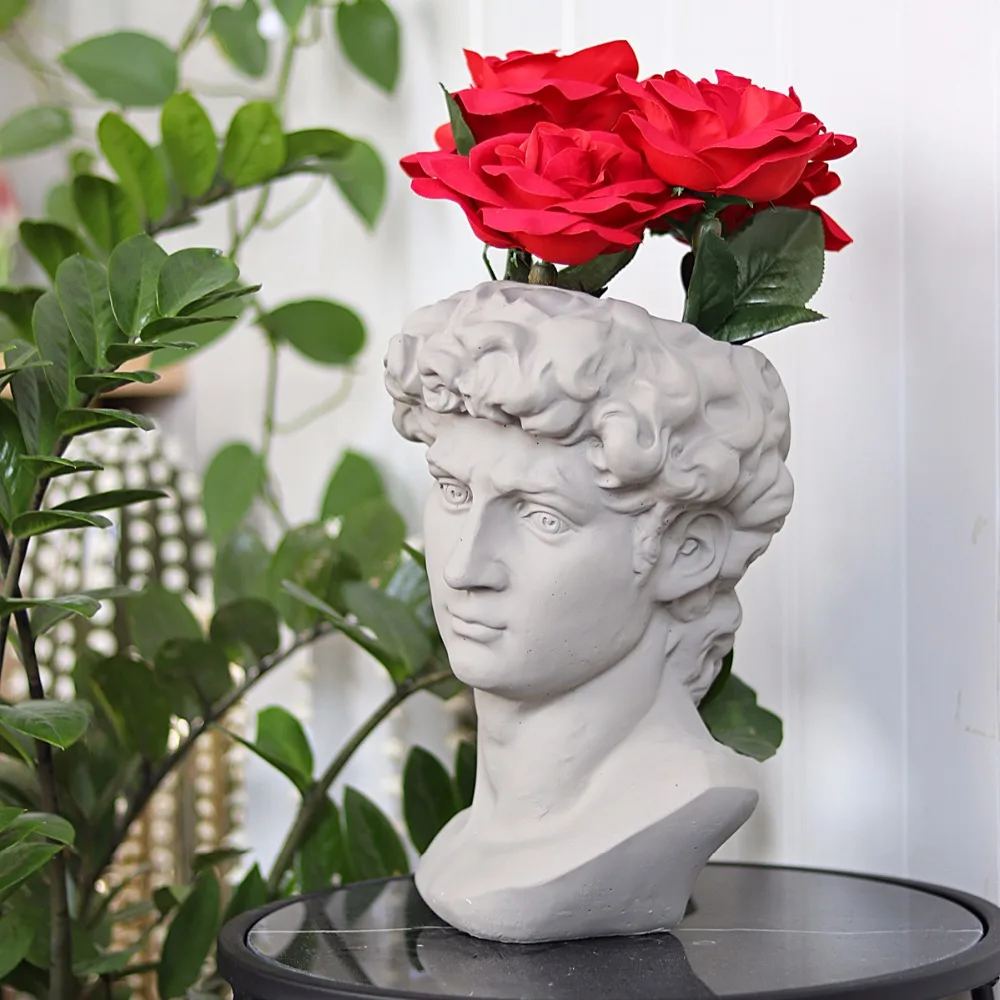 Pastoral Creative David Portrait Cement Greek Goddess Flower Pot Statue Arrangement Vintage Vase Home Decoration Crafts|Вазы| |