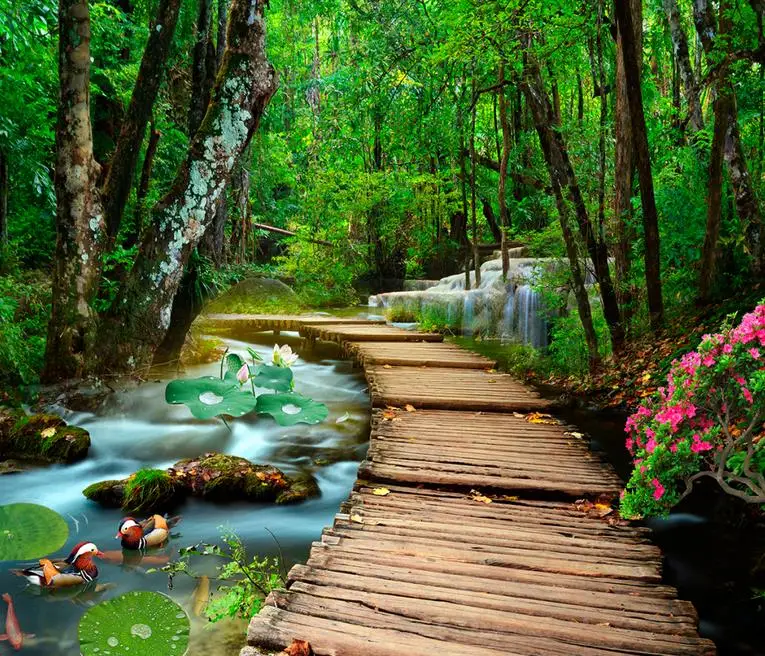 Пользовательские 3d напольные плитки фото обои мост воды ПВХ Самоклеящиеся для