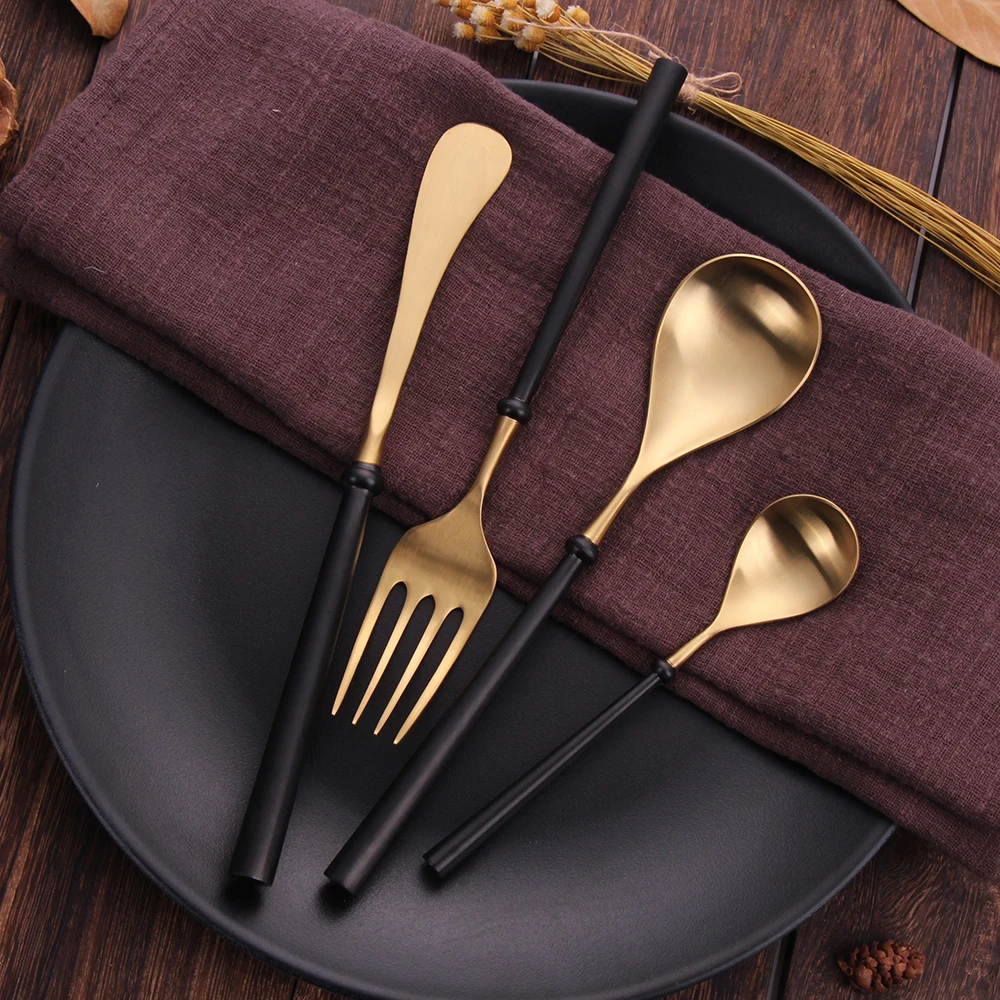Горячая Распродажа 4 штуки перламутровые столовые приборы черного и золотого