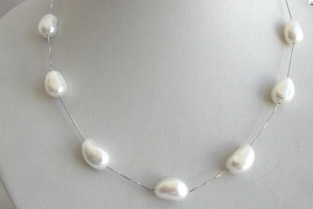 ddh002621 white baroque freshwater pearl silver chain necklace | Украшения и аксессуары